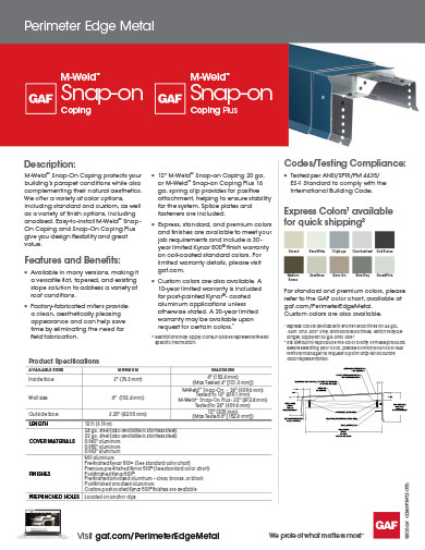 Data Sheet - M‑Weld™ Snap‑on Coping & M‑Weld™ Snap‑on Coping