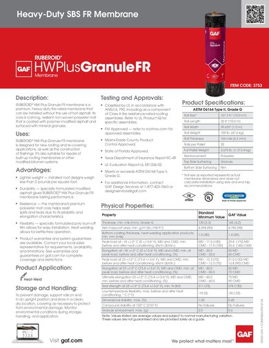 Ruberoid® HW Plus Granule FR Heavy Duty SBS FR Membrane Item Code: 3753