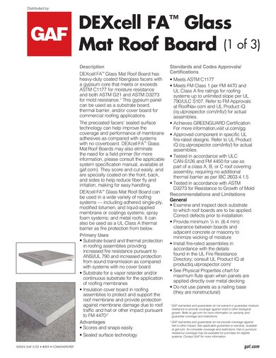 DEXcell FA™ Glass Mat Roof Board - COMGN390