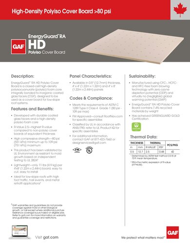 EnergyGuard™ RA HD Polyiso Cover Board - COMGT479C