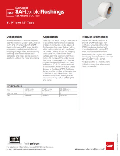 EverGuard SA Flexible Flashings Self Adhered EPDM Flashings Data Sheet - COMEG545