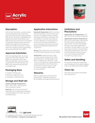 GAF Acrylic Top Coat Data Sheet - COMCO712