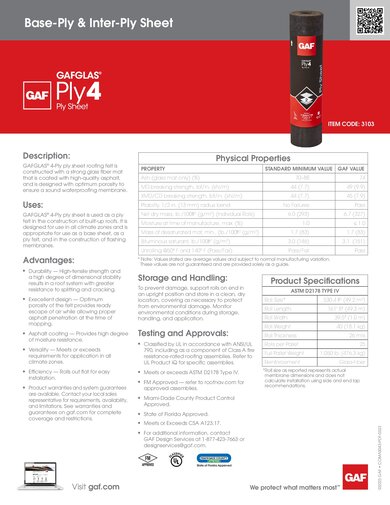 GAFGLAS® Ply 4 Ply Sheet - COMAS043