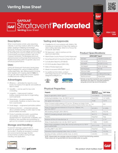 GAFGLAS® Stratavent® Perforated Venting Base Sheet - COMAS042