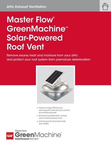Master Flow® GreenMachine™ Solar-Powered Roof Vent - RESMF158