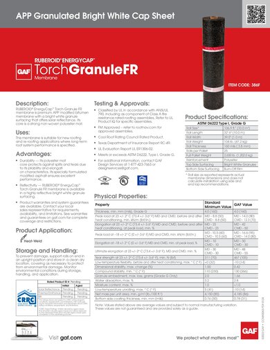 Ruberoid® Energycap™ Torch Granule FR APP Granulated Bright White Cap Sheet Item code: 386F