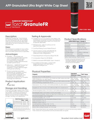 Ruberoid® Energycap™ Torch Granule FR APP Granulated Ultra Bright White Cap Sheet Item Code: 386D