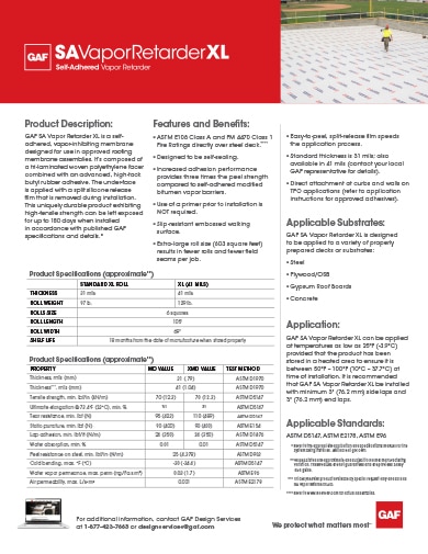 GAF SA Vapor Retarder XL Data Sheet - COMGN847