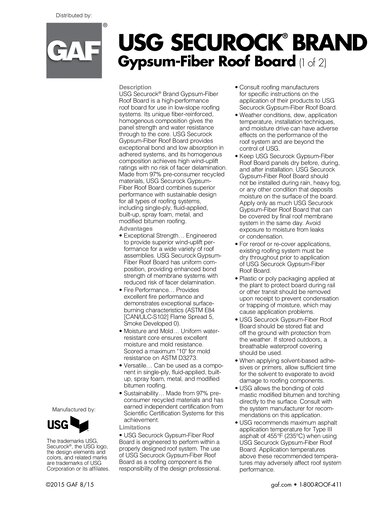 USG Securock® Brand Gypsum-Fiber Roof Board