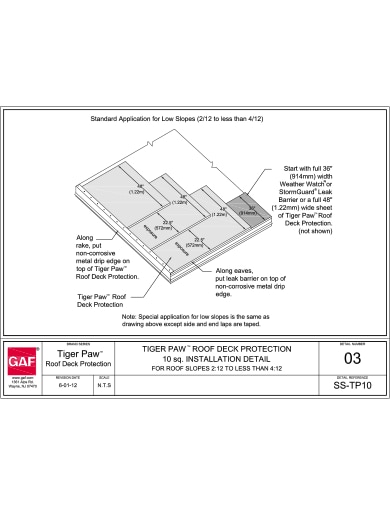 SS-TP10-03 Tiger Paw™ 10sq. Installation Detail For Roof Slopes 2:12 to less than 4:12 