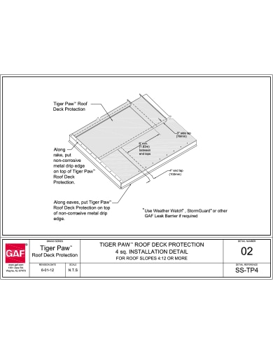 SS-TP4-02 Tiger Paw™ 4sq. Installation Detail For Roof Slopes 4:12 or more
