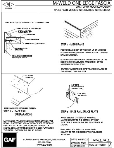 Installation Instructions - M-Weld™ One Edge Fascia - Splice Plate Version