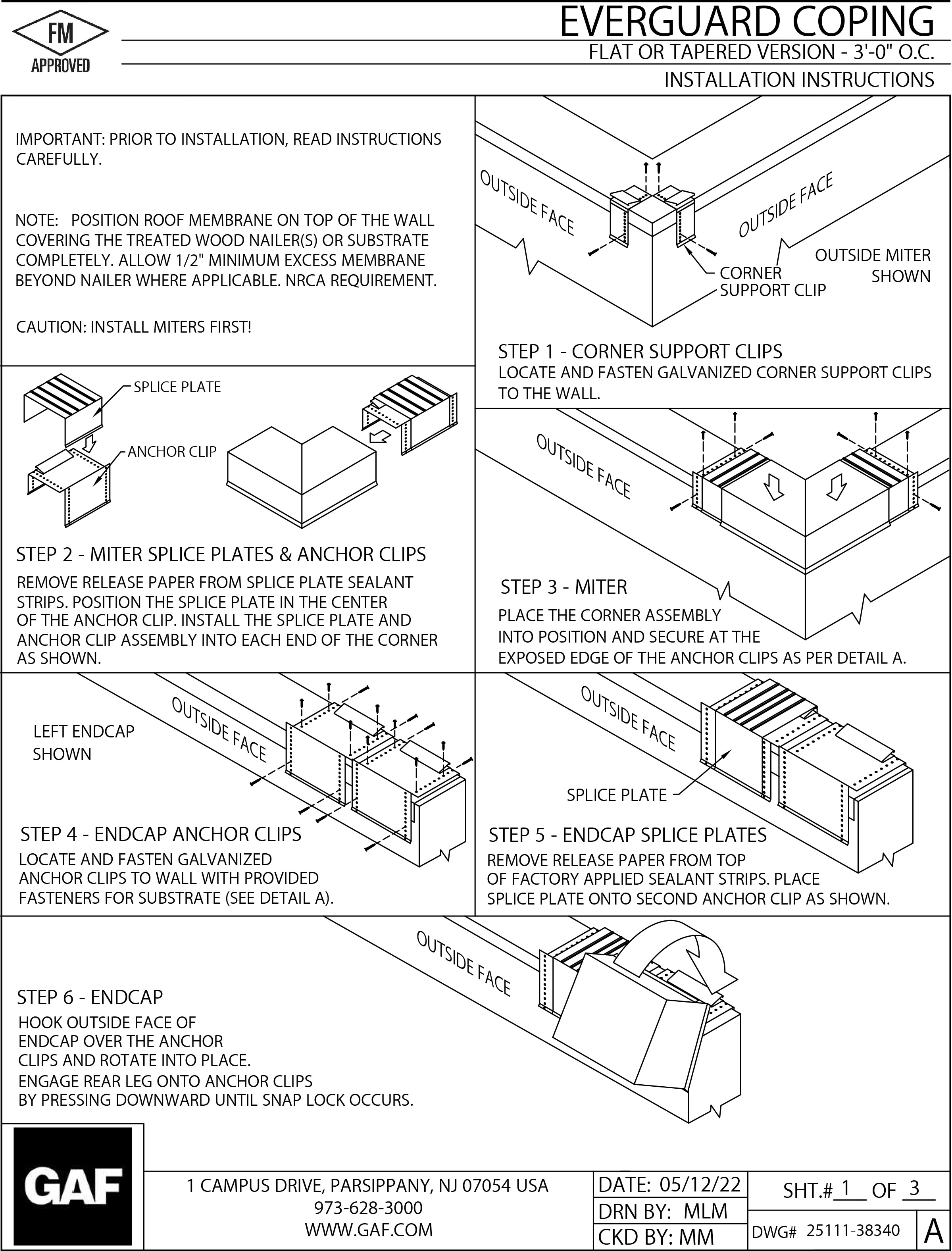 Everguard® Coping - F-T - 3'-0" O.C. Installation Instructions 