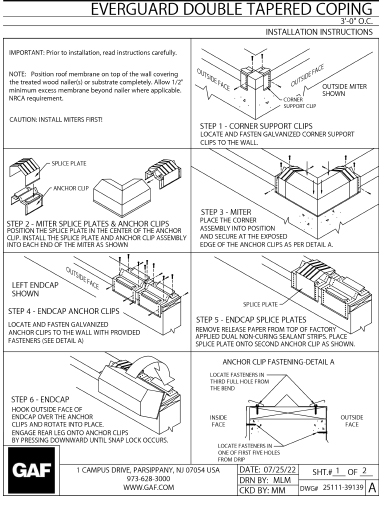 Everguard® Double Tapered Coping 3'-0" O.C. Installation Instructions 