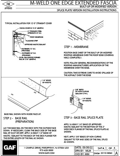 Installation Instructions - M-Weld™ One Edge Extended Fascia - Splice Plate Version
