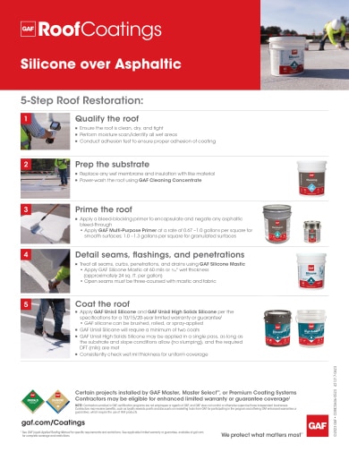 Silicone over Asphaltic Restoration 5-Step Info-Sheet - COMCO606