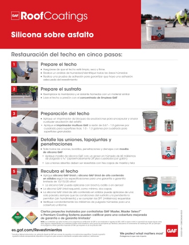 Silicona sobre asfalto Restoration 5-Step Info-Sheet - COMCO606S Spanish
