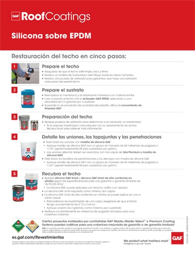 Silicona sobre EPDM Resoration 5-Step Info-Sheet - COMCO619S Spanish