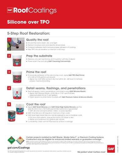 Silicone over TPO Restoration 5-Step Info-Sheet - COMCO620