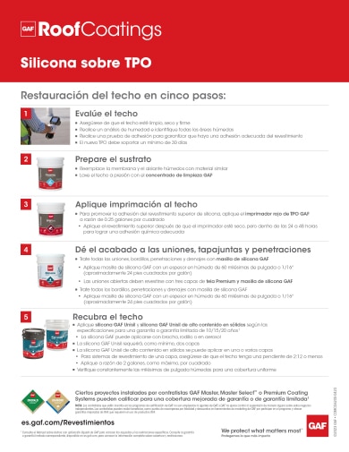 Silicona sobre TPO Restoration 5-Step Info-Sheet - COMCO620S Spanish