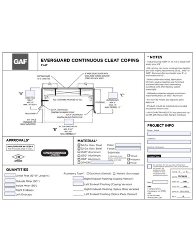 EverGuard Continuous Cleat Coping Flat Order Specs