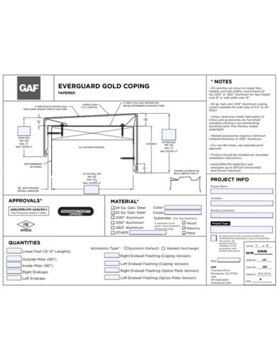 EverGuard Gold Coping Tapered Order Specs
