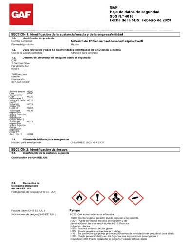EverGuard TPO Quick-Spray Adhesive SDS SPANISH - 4016