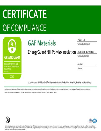 EnergyGuard™ NH Polyiso Insulation Greenguard Gold Exp 2025