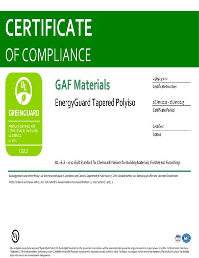 EnergyGuard™ Tapered Polyiso Greenguard Gold Jan 2025